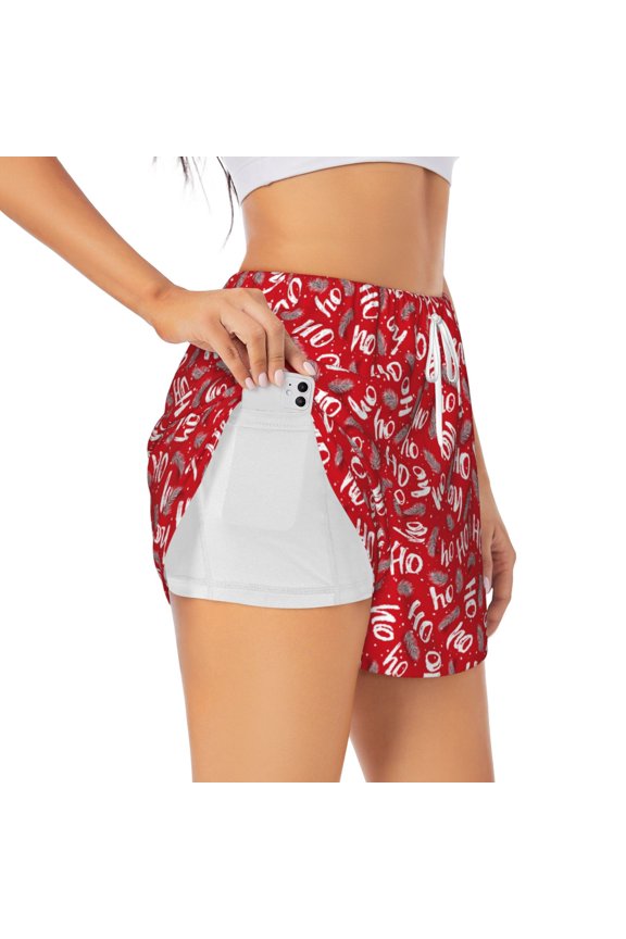 Hohoho3 Pattern Women's 2 in 1 Athletic Running Shorts High Waisted Workout Casual Gym Sweat Shorts with Comfy Liner Zipper Pockets-XX-Large