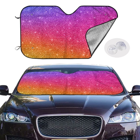 Picia Holiday Shiny Curved Windshield Sunshade Accordion Folding Style Auto Shade for Car Truck SUV Van Blocks UV Ray Sun Visor Protector -Small