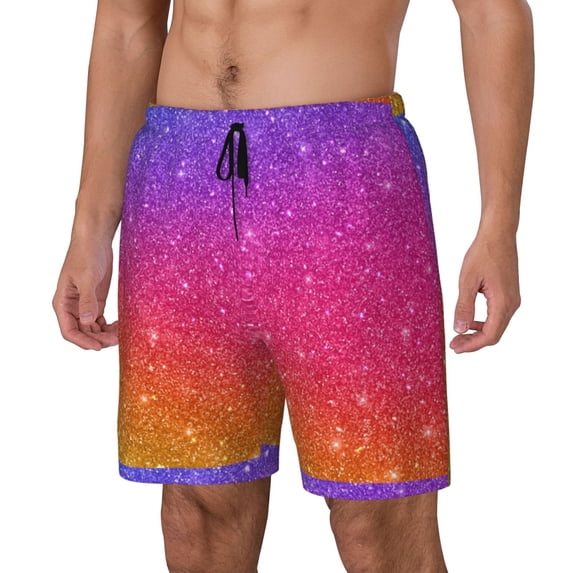 Picia Holiday Shiny pattern Mens Swim Trunks with Compression Liner Stretch Beach Shorts Quick Dry with Zipper Pockets No-Chafing Board Shorts-XX-Large