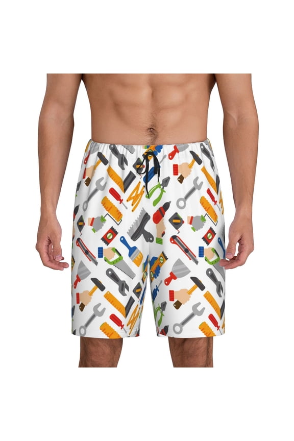 Home construction tools Pattern Pajama Shorts for Men, Men's Pajama Bottoms, Sleepwear,Short Pajama Pants-Large