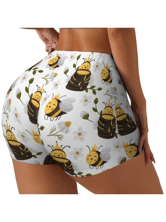 Honey Bee Insect Printed Workout Shorts for Women Seamless Scrunch Butt Lifting High Waisted Yoga Gym Booty Running Moisture-wicking Short Pants-Small