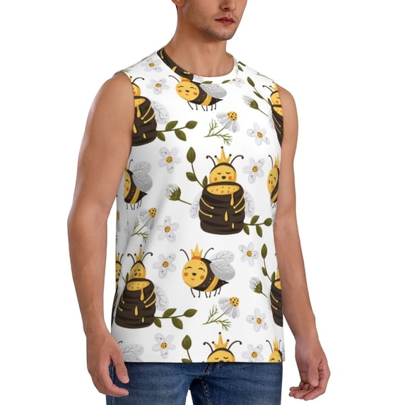 Picia Honey Bee Insect mens Cotton Tank Undershirts , Moisture-wicking Ribbed Tanks, Lightweight Cotton Tank Undershirts-Small