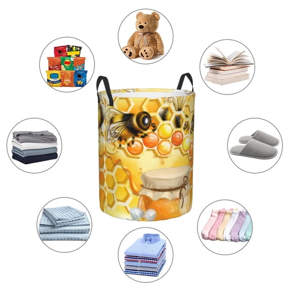 Picia Honey Bee Large Laundry Basket, Waterproof, Freestanding Laundry Hamper, Collapsible Tall Clothes Hamper with Extended Handles-