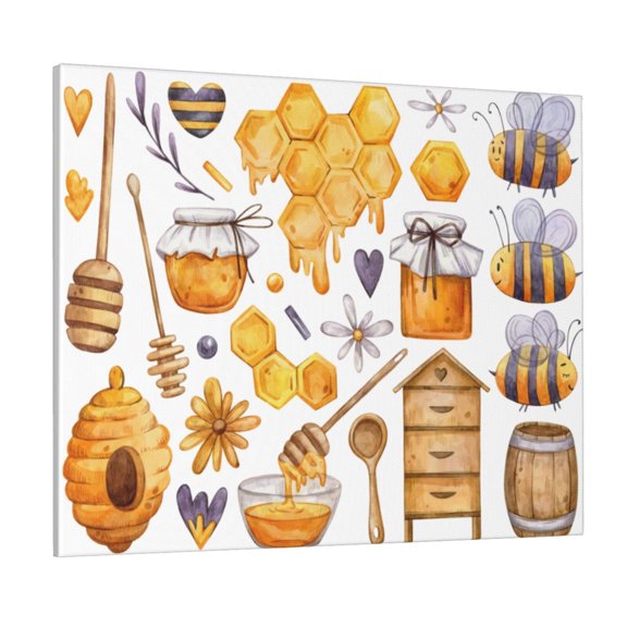Picia Honey Bee Set Pattern Decorative Picture – Unique Wall Art, Modern Canvas Print for Trendy Interiors (Horizontal)