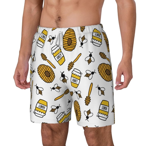 Picia Honey pattern Mens Swim Trunks with Compression Liner Stretch Beach Shorts Quick Dry with Zipper Pockets No-Chafing Board Shorts-3X-Large