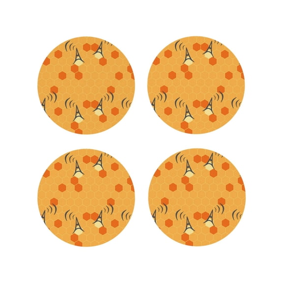 Picia Honeycomb Printed Leather Coasters for Drinks, 4" Drink Coasters Set of 4 for Tabletop Protection, Handmade Luxurious Home Décor and Housewarming Gift -Round Shape