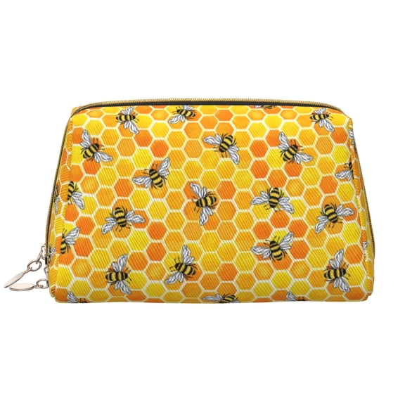 Picia Honeycombs Print Leather Makeup Bag Make Up Bag Travel Toiletry Bag for Her Girlfriend Teacher Teen Girl Gifts
