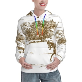 Picia Horse Rider In Field Pattern Casual Women's Hoodie, Hooded Sweatshirt with Kangaroo Pocket, Comfortable Pullover with Eye-catching Drawstrings-Medium