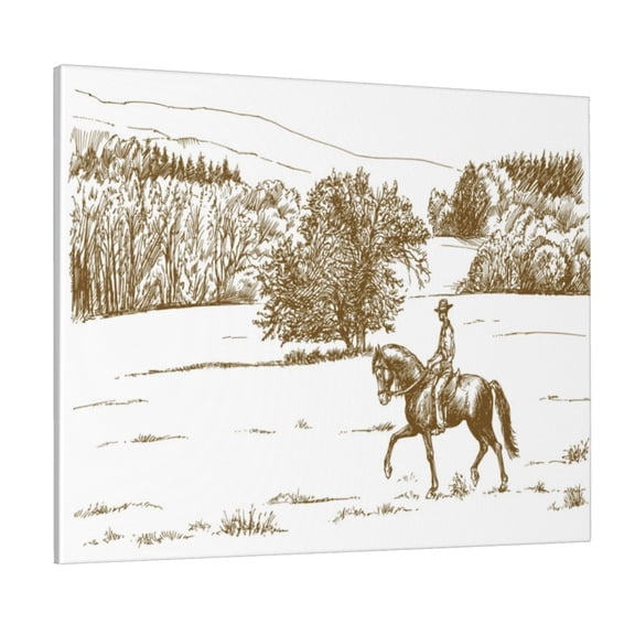 Picia Horse Rider In Field Pattern Decorative Picture – Unique Wall Art, Modern Canvas Print for Trendy Interiors (Horizontal)