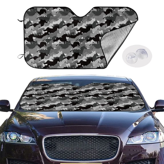 Picia Horse Silhouette Curved Windshield Sunshade Accordion Folding Style Auto Shade for Car Truck SUV Van Blocks UV Ray Sun Visor Protector -
