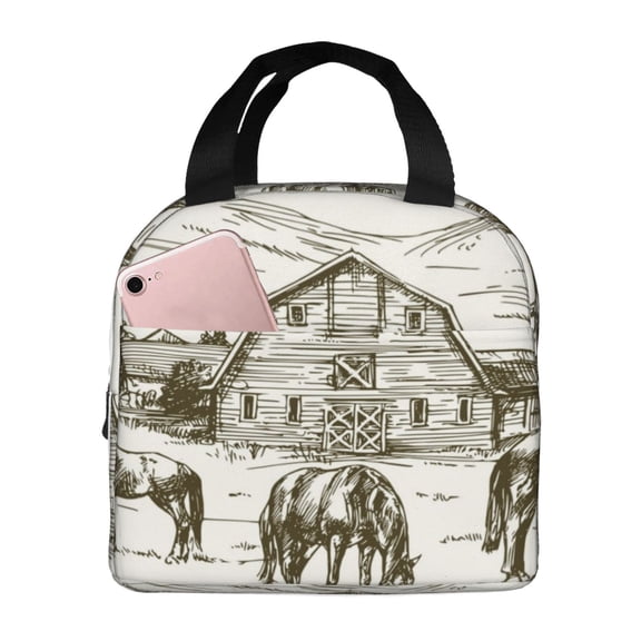 Picia Horses Grazing On Meadow Printed Lunch box Lunch bag for Men Women Large Capacity Lunchbox Reusable Lunch Bags Insulated Lunch Bag Lunch Box Cooler