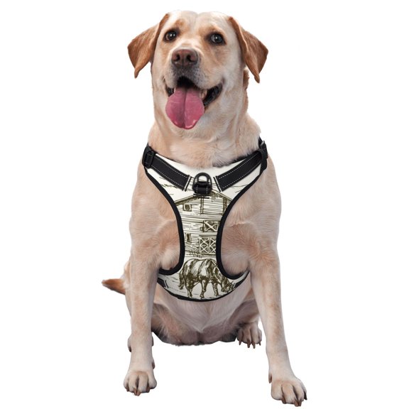 Picia Horses Grazing On Meadow No-Pull Dog Harness Reflective Front Clip Vest with Handle,Step-in Air Dog Harness,Adjustable 2 Metal Rings 4 Buckles,Easy to Put on & Take Off Small