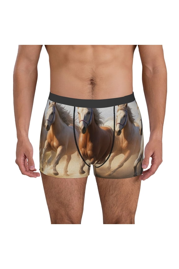 Horses running Pattern Men’s Boxer Briefs – Soft & Breathable Underwear, Stretchy & Comfortable Fit, Supportive Pouch Design, Moisture-Wicking-Medium