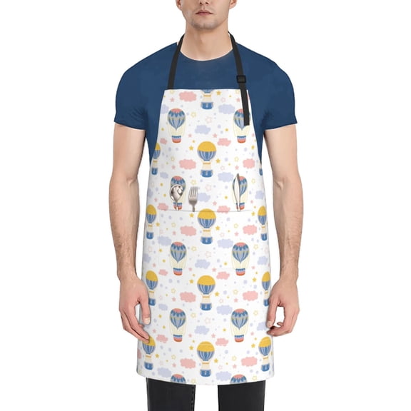 Picia Hot Air Balloon Waterproof Apron for Unisex Adult - Adjustable Bib Apron with Pockets, Ideal for Cooking, Gardening, Painting, and Household Chores