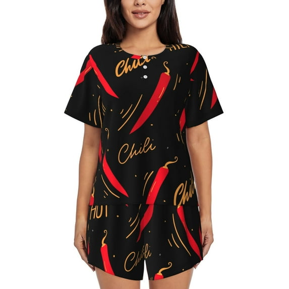 Picia Hot Chili Pajamas Sets for Women Soft Short-Sleeved Pjs with Lounge Shorts Two Piece Sleepwear-Large