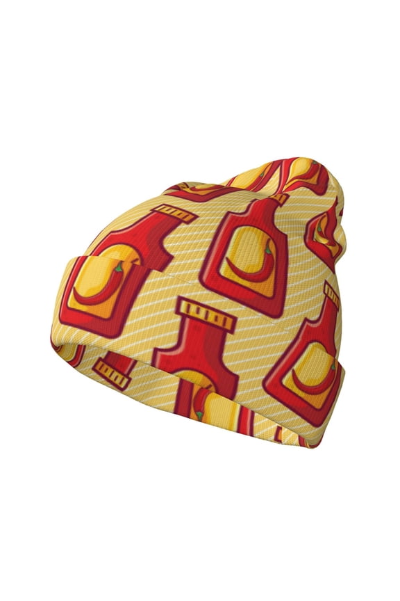 Hot Chili Pattern Knitted Beanie Hat for Men and Women , Unisex Winter Warm Stretchy Knit Cap Thick Fisherman Beanies Cuffed Plain Skull Caps