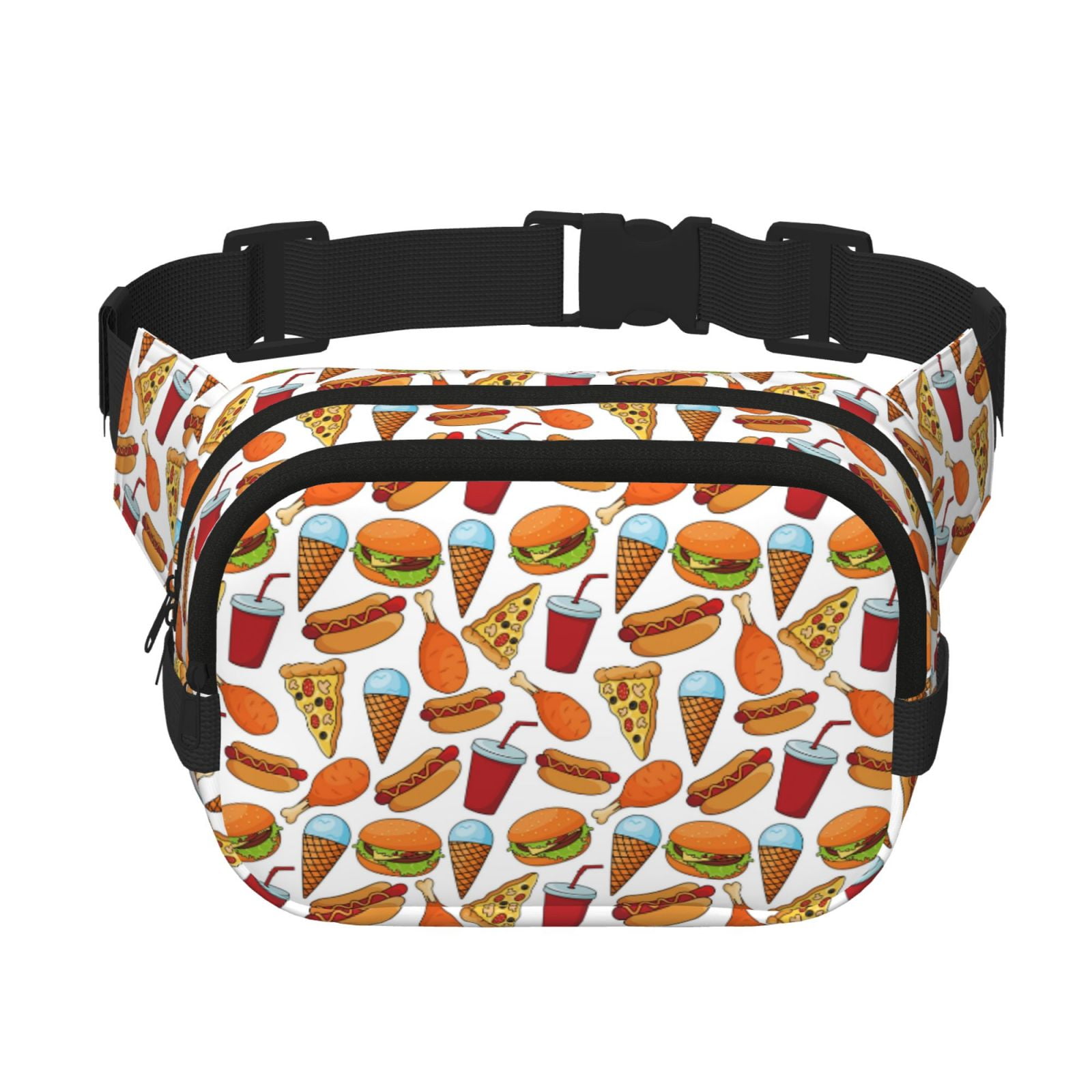 Picia Hot Dog Burger Print Square Double-Layer Waist Bag Mini Adjustable Waist Belt Bag Exercise Running Travel Hiking