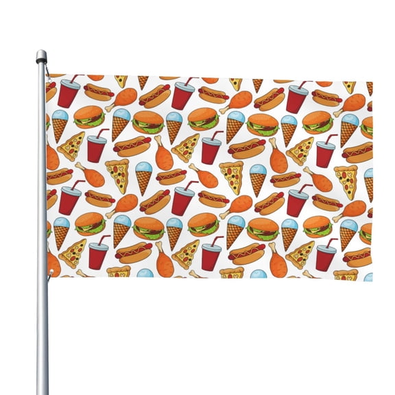 Picia Hot Dog Burger Printed Flag ,Hot Dog Burger Pattern Garden Flag Vertical Double,Yard Lawn Outdoor Decor 48x72"
