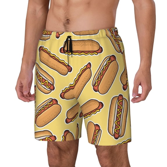 Picia Hot Dogs pattern Mens Swim Trunks with Compression Liner Stretch Beach Shorts Quick Dry with Zipper Pockets No-Chafing Board Shorts-Large