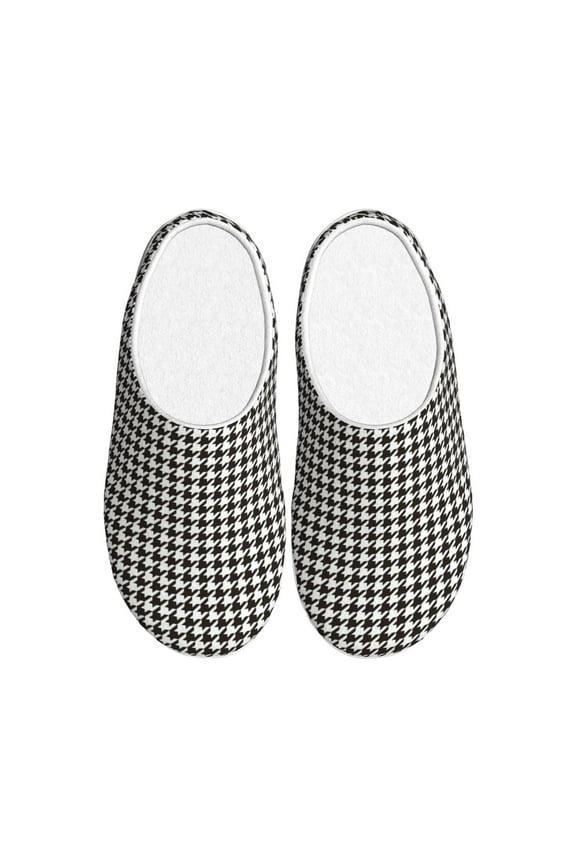 Houndstooth Black And White for Women's Lamb-hug Comfy Fleece House Slippers Memory Foam, Slip-on House Shoes Indoor Outdoor-44/45