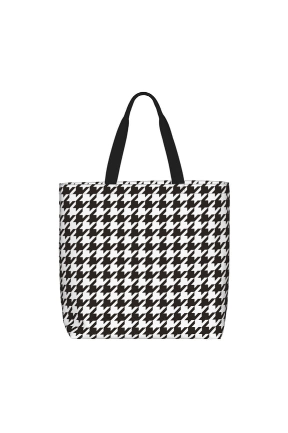 Houndstooth Black And White for Tote Bag for Women with Zipper, Gym Tote with Compartments, Laptop Work Tote Nurse Dance Yoga Bag for Sport, Travel