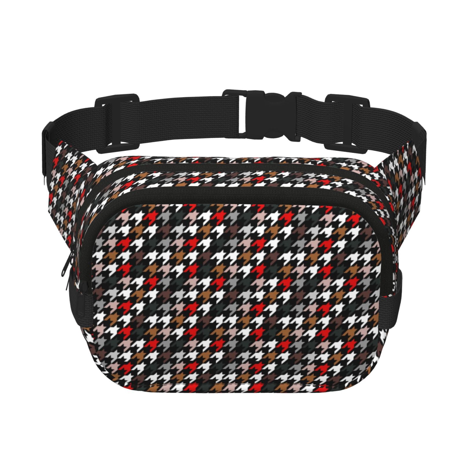 Picia Houndstooth Green Red Print Square Double-Layer Waist Bag Mini Adjustable Waist Belt Bag Exercise Running Travel Hiking