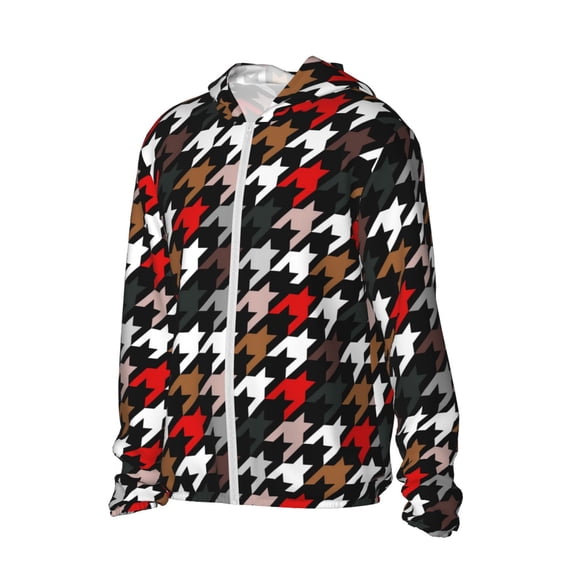 Picia Houndstooth Green Red Women's Men's UPF 50+ Sun Protection Hoodie Shirt Long Sleeve SPF Fishing Outdoor UV Hiking Lightweight Shirts-3X-Large