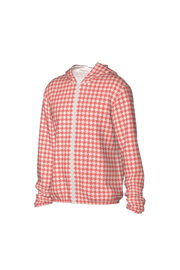 Houndstooth With Red And White Women's Men's UPF 50+ Sun Protection Hoodie Shirt Long Sleeve SPF Fishing Outdoor UV Hiking Lightweight Shirts-Medium