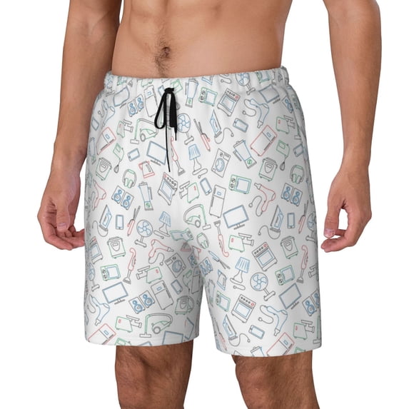 Picia Household Appliances pattern Mens Swim Trunks with Compression Liner Stretch Beach Shorts Quick Dry with Zipper Pockets No-Chafing Board Shorts-