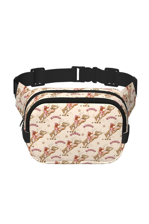 Howdy Cowgirl Print Square Double-Layer Waist Bag Mini Adjustable Waist Belt Bag Exercise Running Travel Hiking