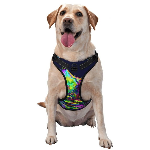 Picia Howling Wolf No-Pull Dog Harness Reflective Front Clip Vest with Handle,Step-in Air Dog Harness,Adjustable 2 Metal Rings 4 Buckles,Easy to Put on & Take Off