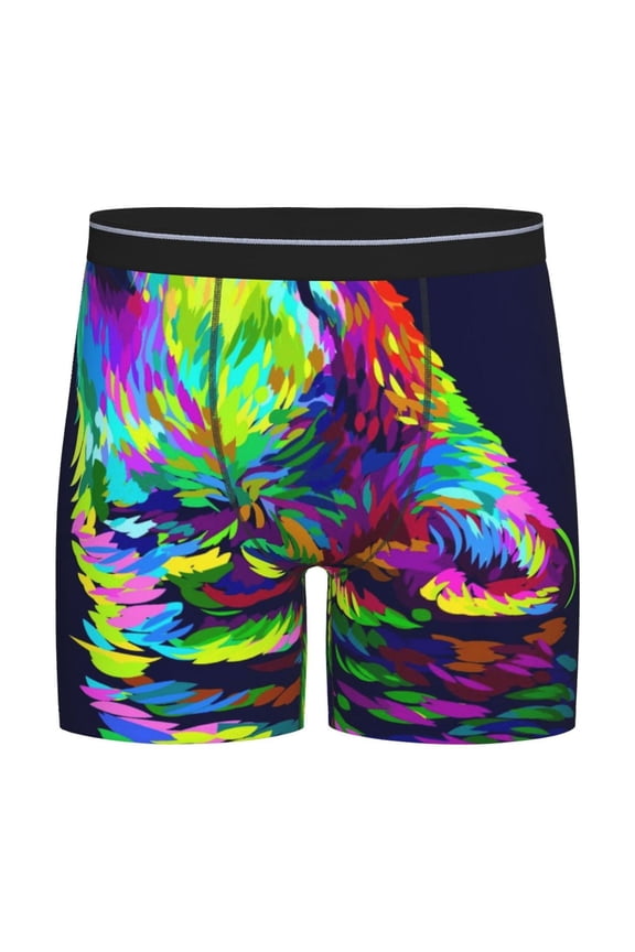 Howling Wolf Pattern Men's Athletic Long Leg Briefs , Performance Stretch Underwear，Moisture-Wicking