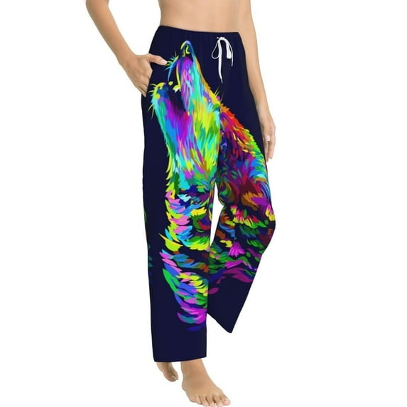 Picia Howling Wolf Womens Soft Woven Cotton Elastic Waistband Sleep Pajama Pant Lounge Sleep Pant With Pockets And Drawstring-X-Large