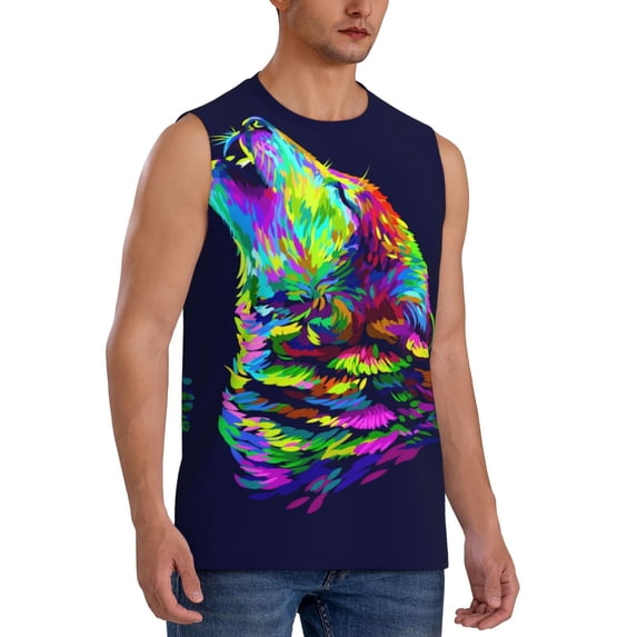 Picia Howling Wolf mens Cotton Tank Undershirts , Moisture-wicking Ribbed Tanks, Lightweight Cotton Tank Undershirts-3X-Large
