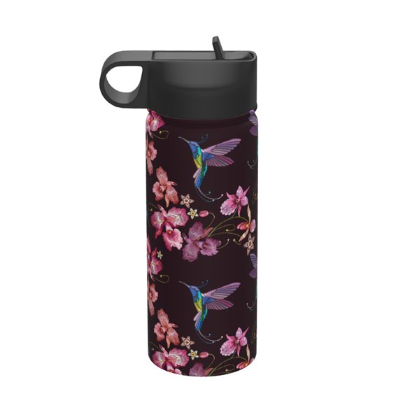 Picia Humming Bird And Tropical Pattern 18oz Sports Insulated Kettle With Straw Insulated Water Bottle For Running Hiking Cycling Climbing Men'S Woman Insulated Water Bottle