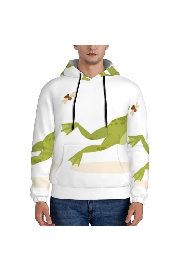 Hunting Frog Pattern Casual Men's Hoodie - Lightweight Hooded Sweatshirt with Kangaroo Pocket, Comfortable Pullover for Everyday, Travel-Large