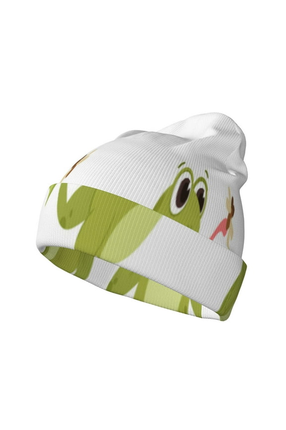 Hunting Frog Pattern Knitted Beanie Hat for Men and Women , Unisex Winter Warm Stretchy Knit Cap Thick Fisherman Beanies Cuffed Plain Skull Caps