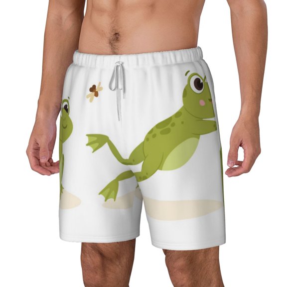 Picia Hunting Frog pattern Mens Swim Trunks with Compression Liner Stretch Beach Shorts Quick Dry with Zipper Pockets No-Chafing Board Shorts-Small