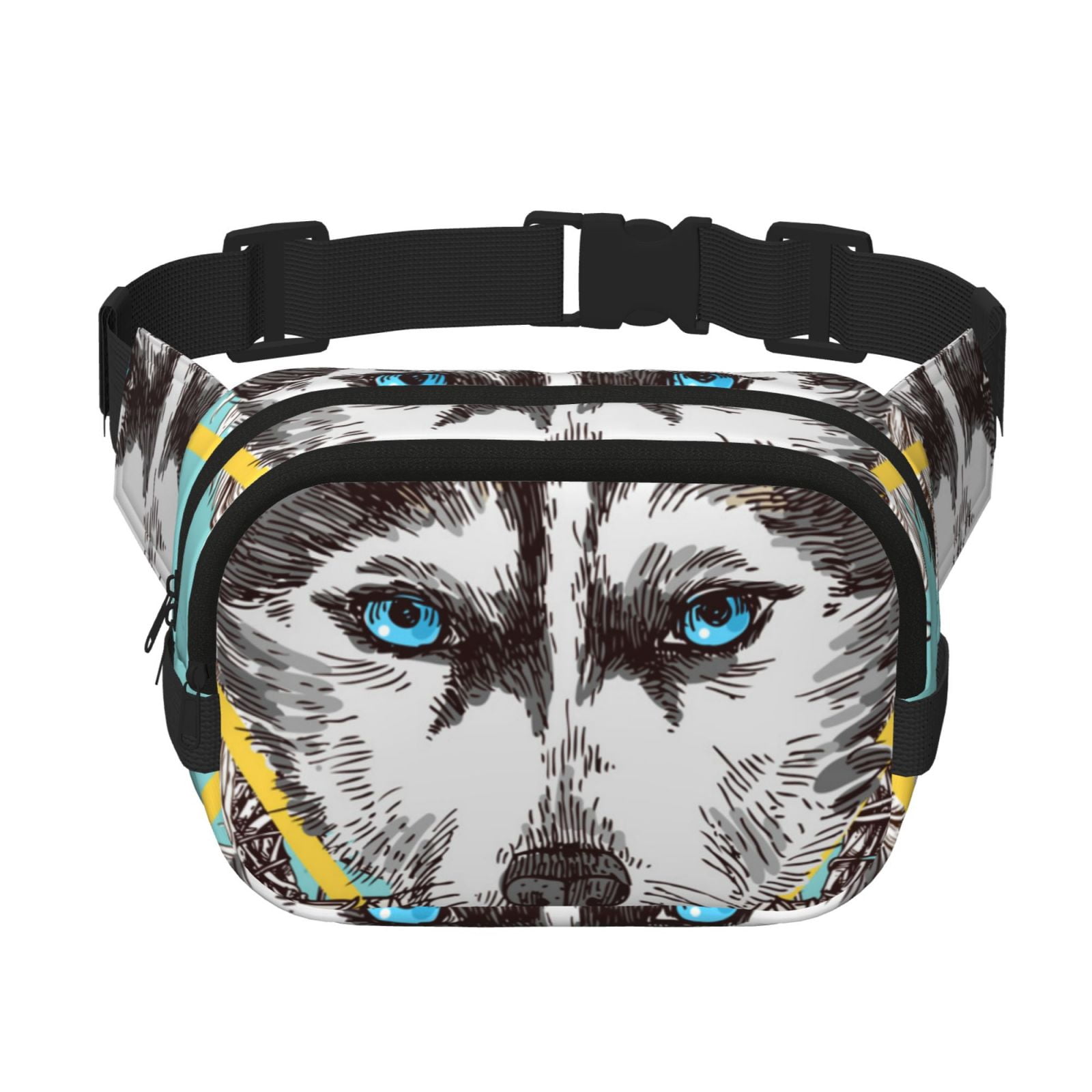 Picia Husky With Dreamcatcher Print Square Double-Layer Waist Bag Mini Adjustable Waist Belt Bag Exercise Running Travel Hiking