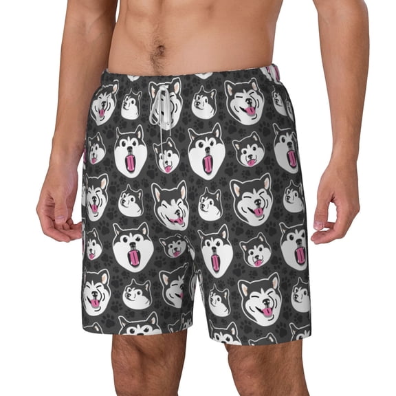 Picia Husky pattern Mens Swim Trunks with Compression Liner Stretch Beach Shorts Quick Dry with Zipper Pockets No-Chafing Board Shorts-Large