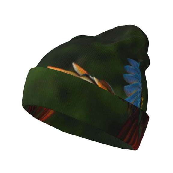 Picia Hybrid Parrot in the Forest Pattern Knitted Beanie Hat for Men and Women , Unisex Winter Warm Stretchy Knit Cap Thick Fisherman Beanies Cuffed Plain Skull Caps