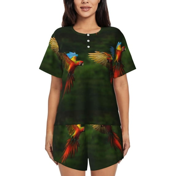 Picia Hybrid Parrot in the Forest Pajamas Sets for Women Soft Short-Sleeved Pjs with Lounge Shorts Two Piece Sleepwear-4X-Large