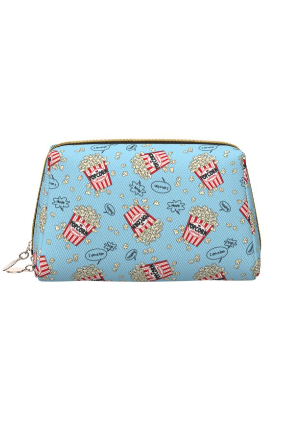 I Am A Fan Popcorn Print Leather Makeup Bag Make Up Bag Travel Toiletry Bag for Her Girlfriend Teacher Teen Girl Gifts