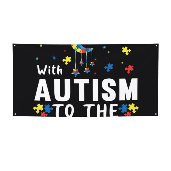 Picia I Love With Autism To The Moon And Back Pattern Party Banner, Festive Decoration, Holiday Banner, Celebration Decor, Event Banner, Reusable Party Banner-Medium