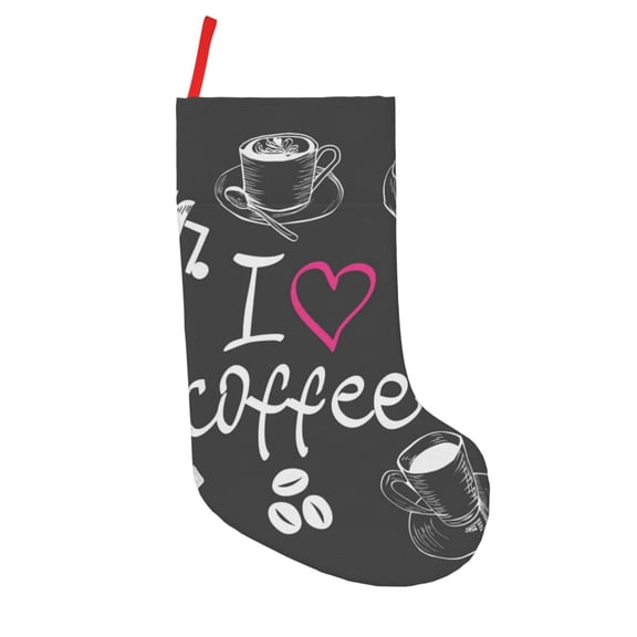 Picia I Love Coffee Pattern Christmas Stockings, 18 Inches Knit Christmas Stockings, Stockings Christmas Cable Knitted Xmas Hanging Stockings