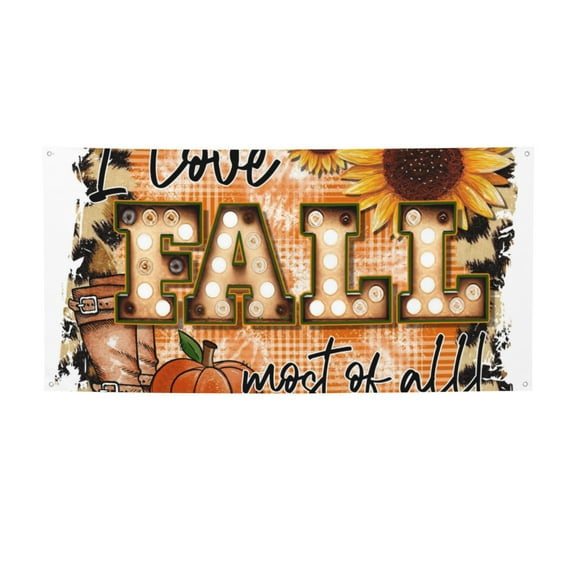 Picia I Love Fall Most Of All Pattern Party Banner, Festive Decoration, Holiday Banner, Celebration Decor, Event Banner, Reusable Party Banner-Medium