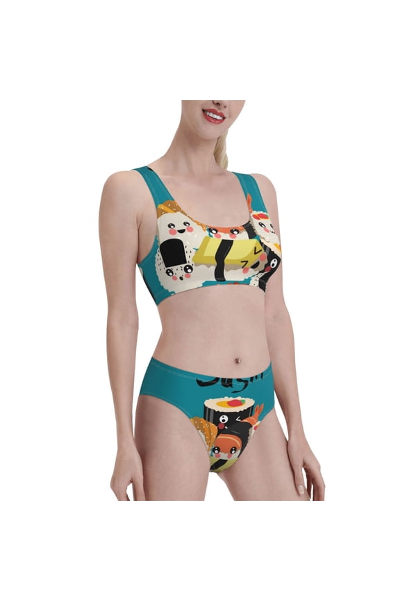 I Love Sushi Women's High Waisted Bikini Scoop Neck Swimsuit Two Pieces Bathing Suit-Small