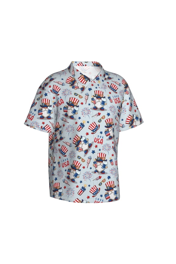 I Love USA Gentle Cotton Regular Fit Short Sleeve Casual Hawaiian Shirt for Men-