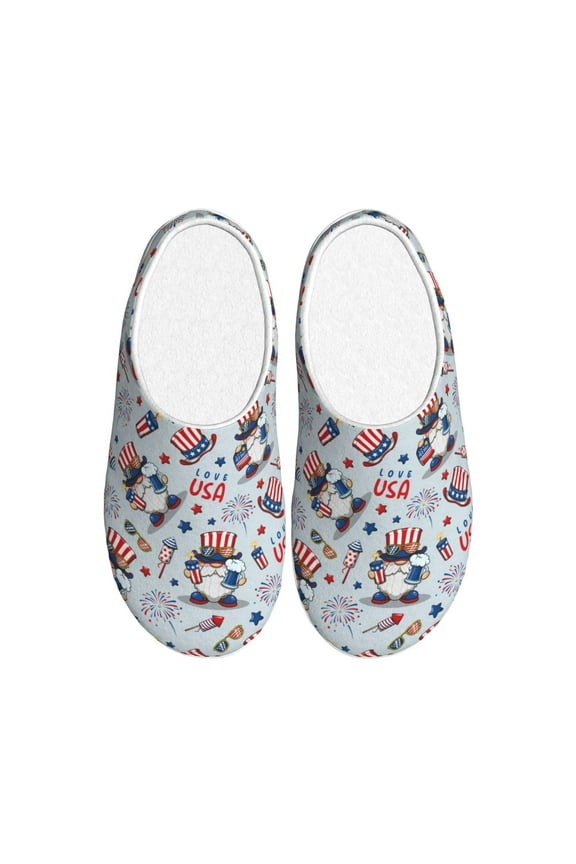 I Love USA for Women's Lamb-hug Comfy Fleece House Slippers Memory Foam, Slip-on House Shoes Indoor Outdoor-44/45