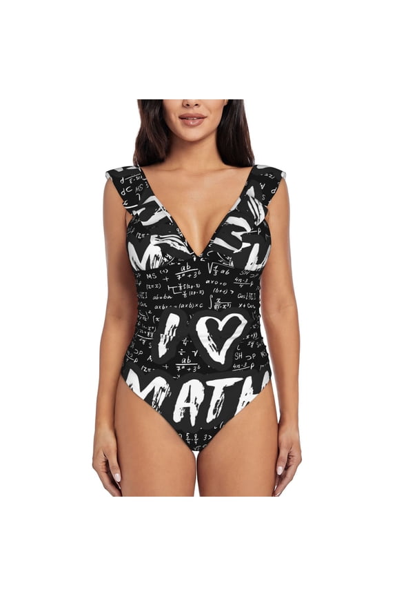 I love Math Blooming Jelly Womens Tummy Control Bathing Suits Slimming Ruffle Swimsuit One Piece Lace Swimwear-